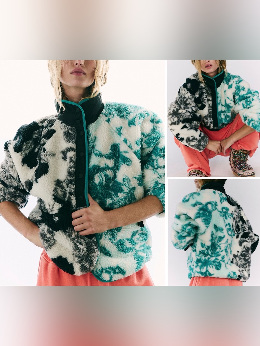 NWT Free People FP Movement Hit The Slopes Printed Fleece Jacket - Small